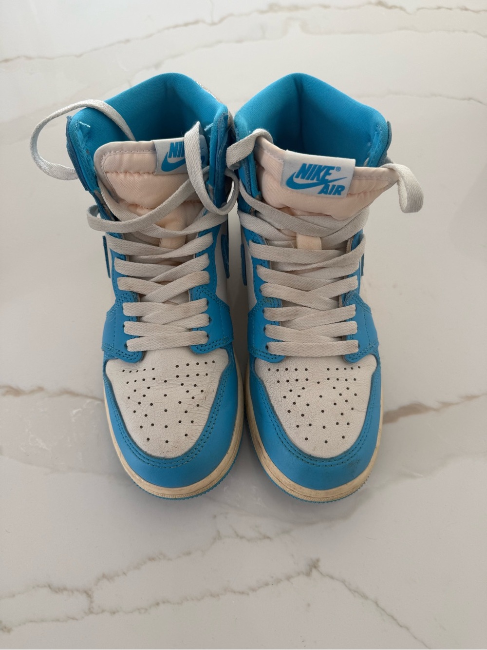 Nike Air Jordan 1 Retro High Original Leather GS Boys Shoes Blue and white